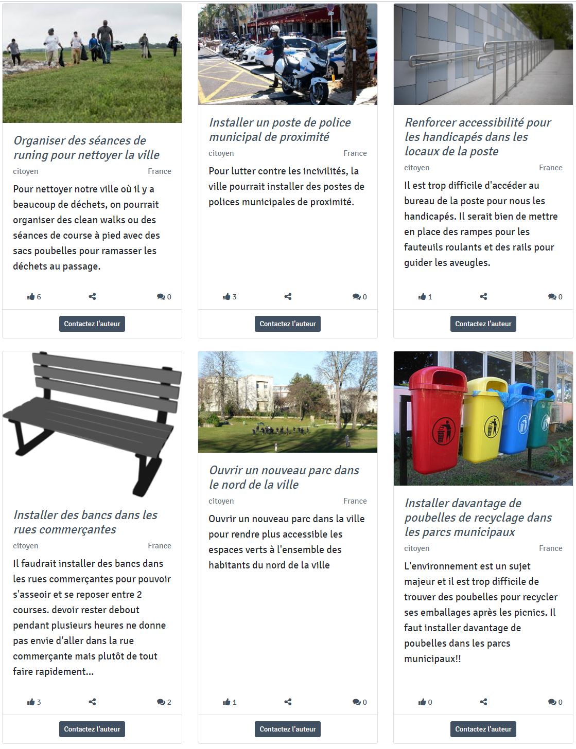 Exemple d'une page de consultation multi-thèmes citoyenne
