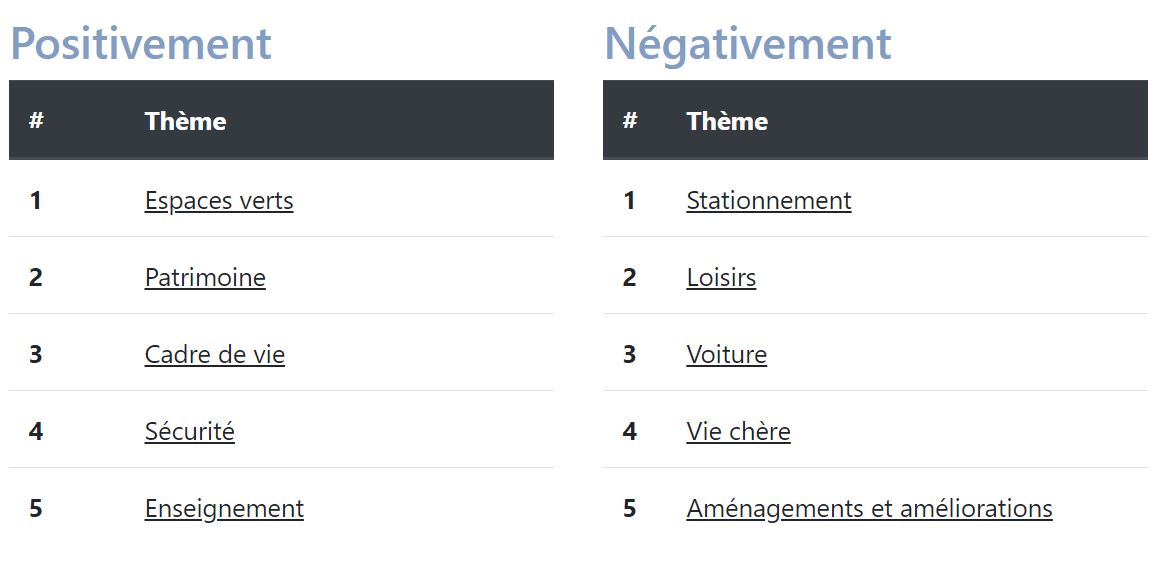 rincipaux thèmes d’expression spontanée dans une ville, en négatif et positif