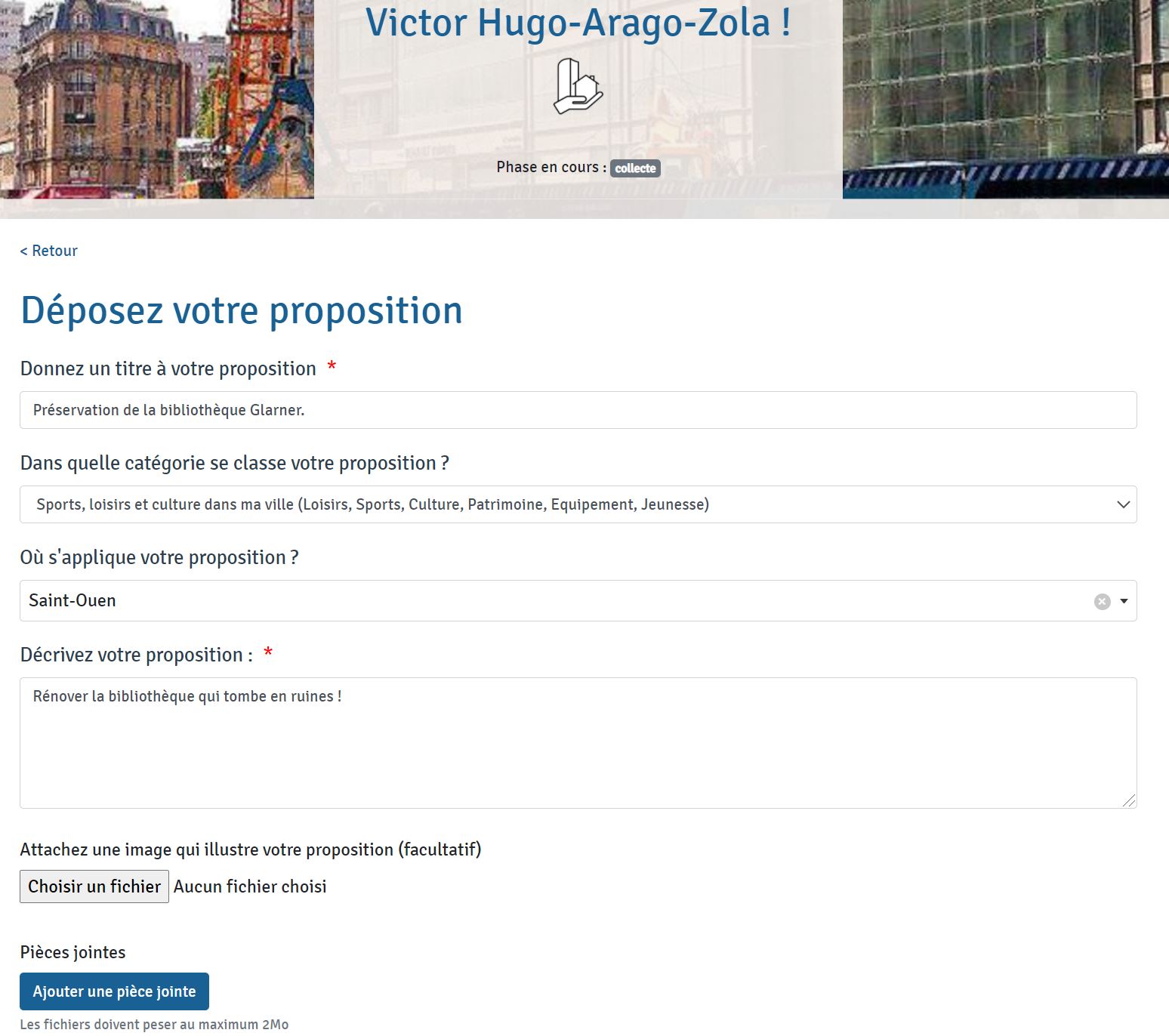 Exemples : je propose un projet pour mon quartier