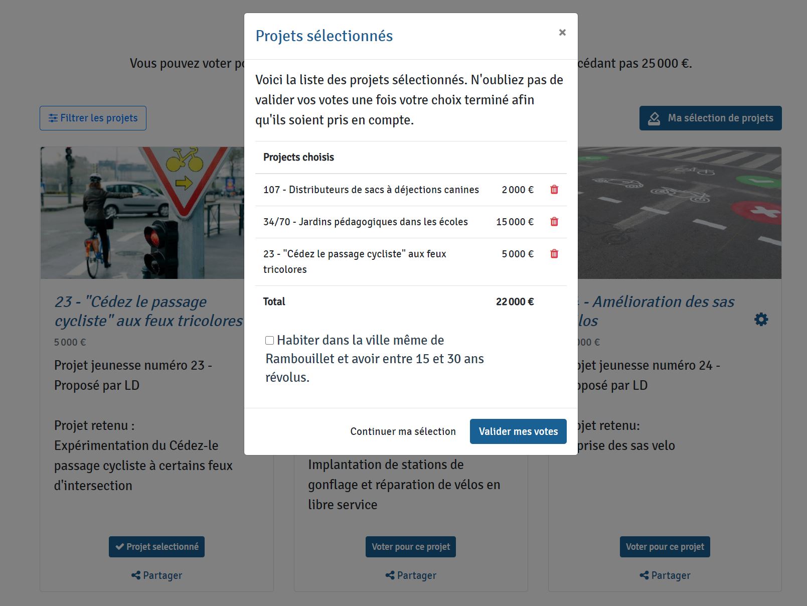 Exemples : je choisis les projets pour lesquels je vote