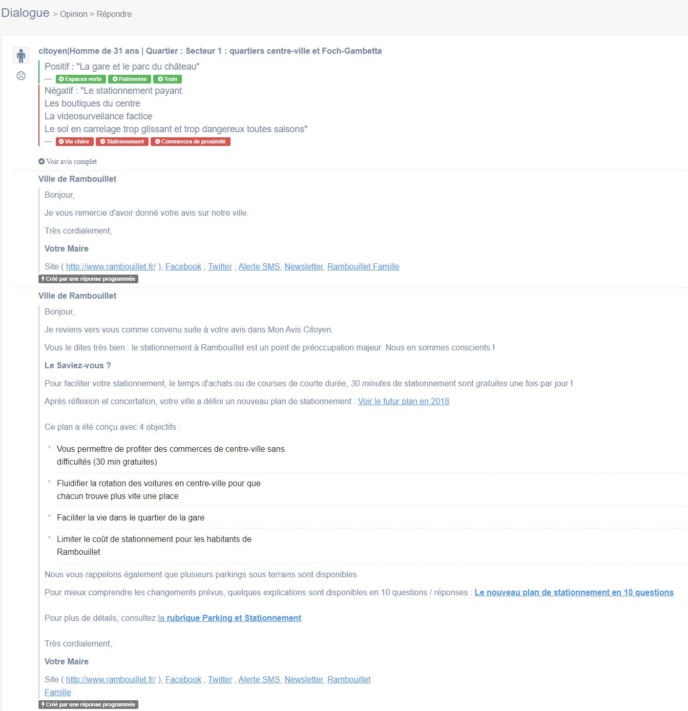 Exemple de dialogue avec un citoyen à partir de son opinion